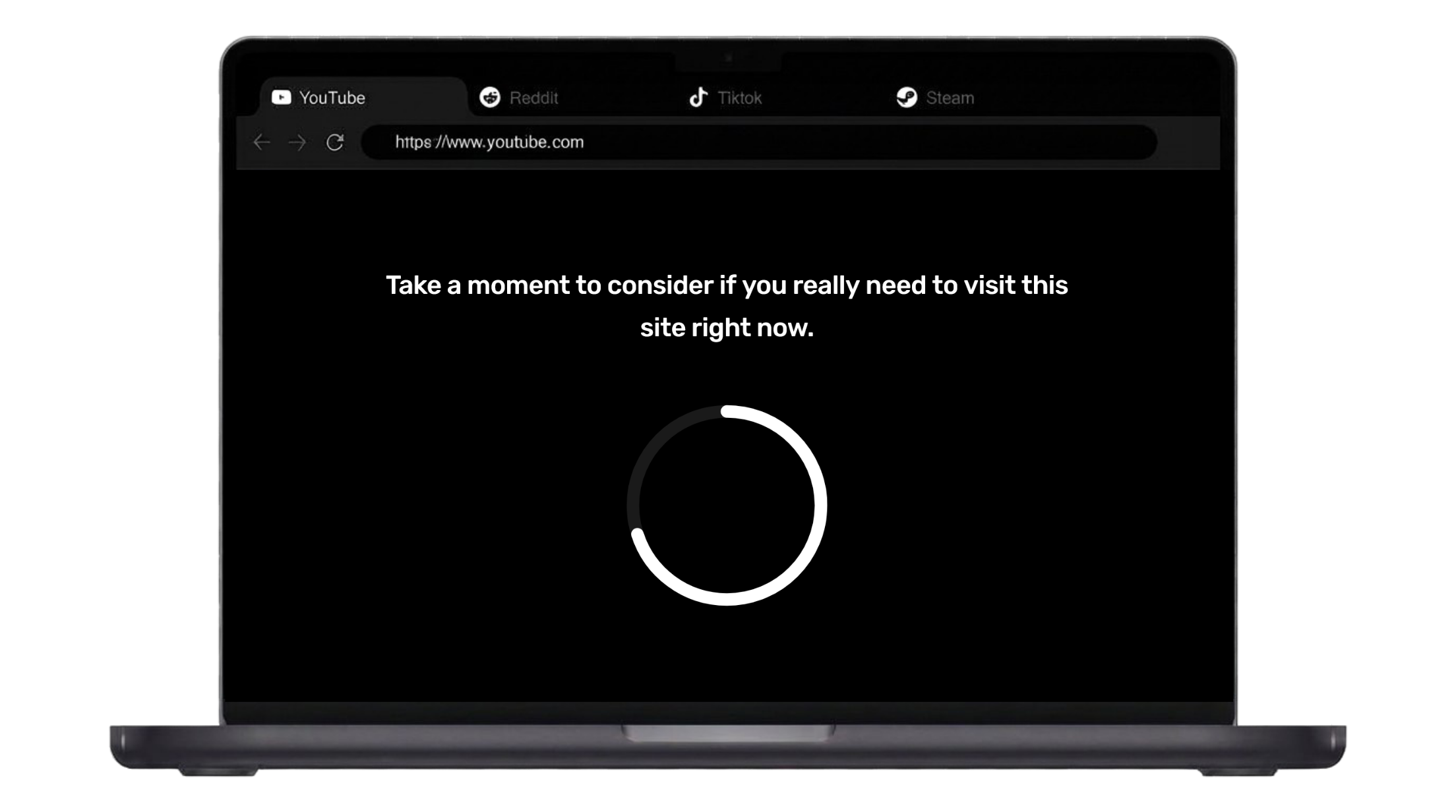 MacBook showing Forge Focus friction screen blocking YouTube